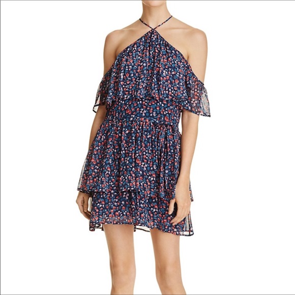PAIGE Darya Floral-Print Silk Mini Dress, Indigo - Picture 2 of 8